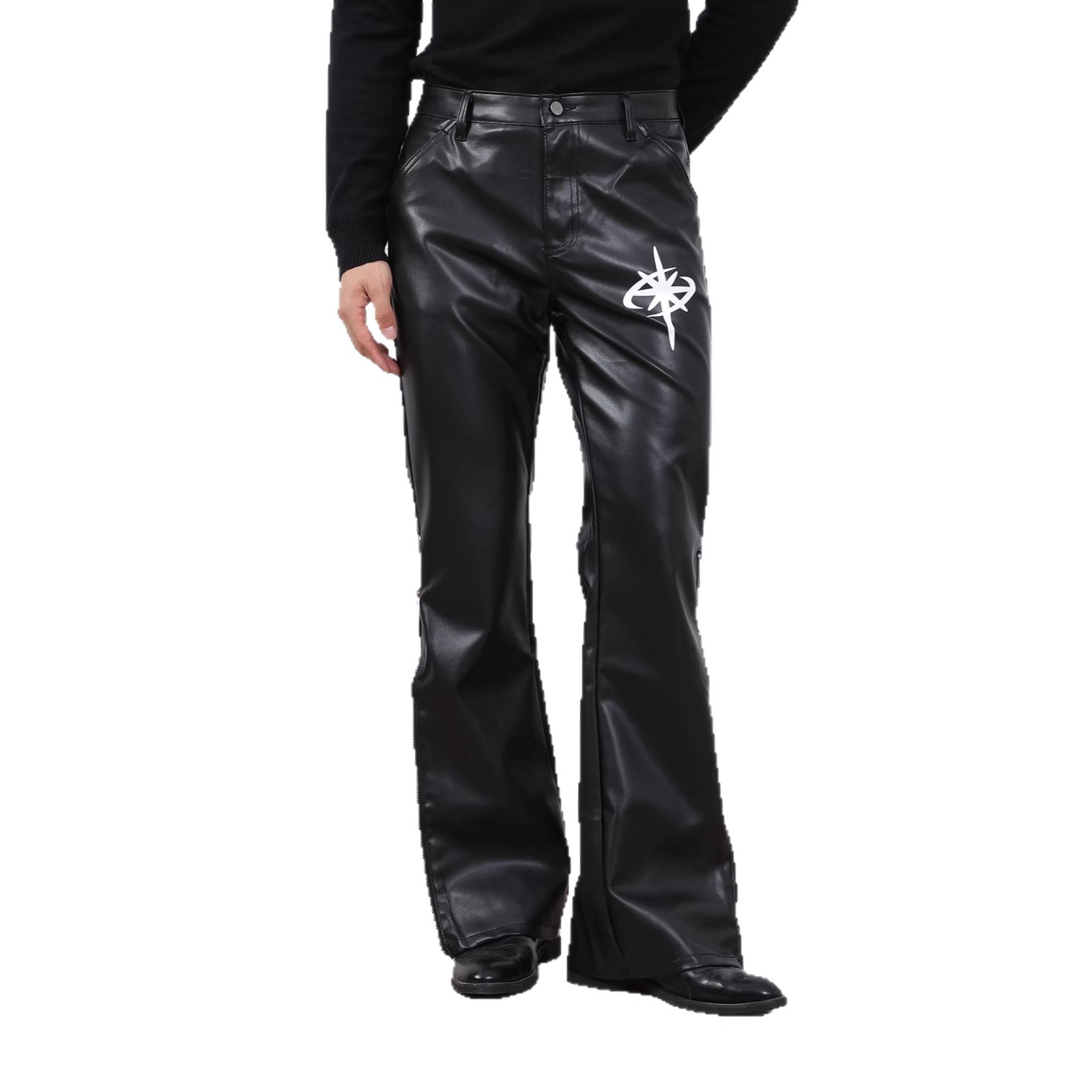 Men's Casual Faux Leather Wide-Leg Pants 5