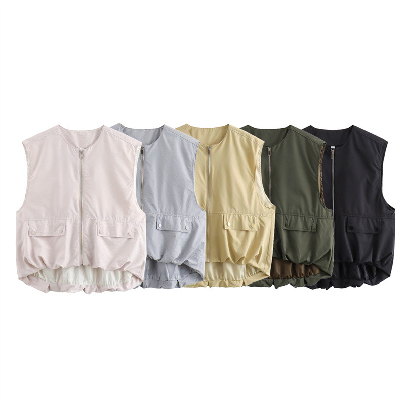 Pleated-Hem Sleeveless Loose Vest