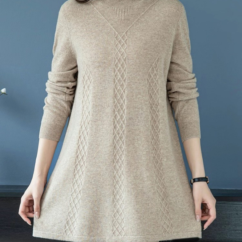 Women's Mid-Length Sweater with Woolen Skirt