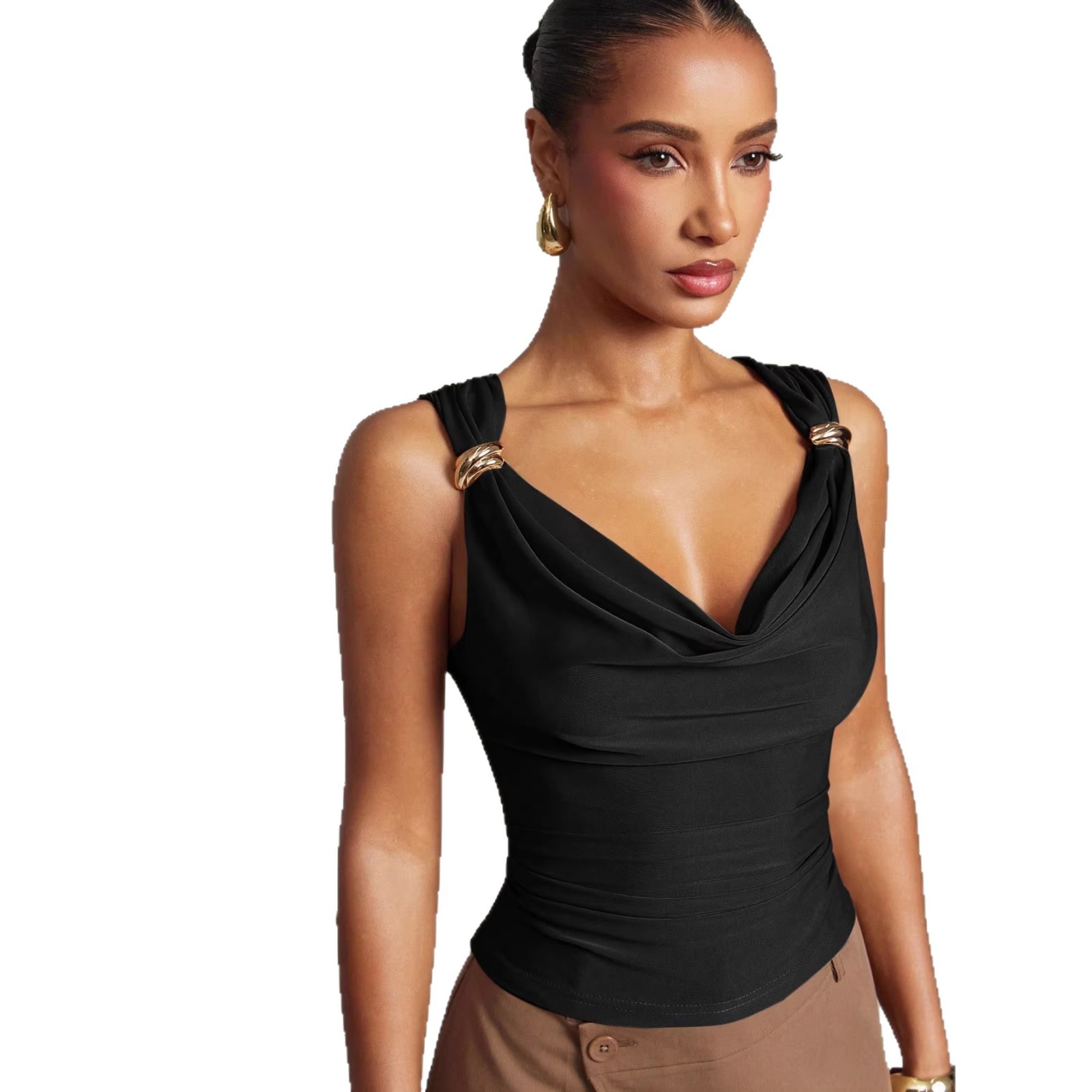 Luxury Metallic Buckle Sleeveless Top for Women 5
