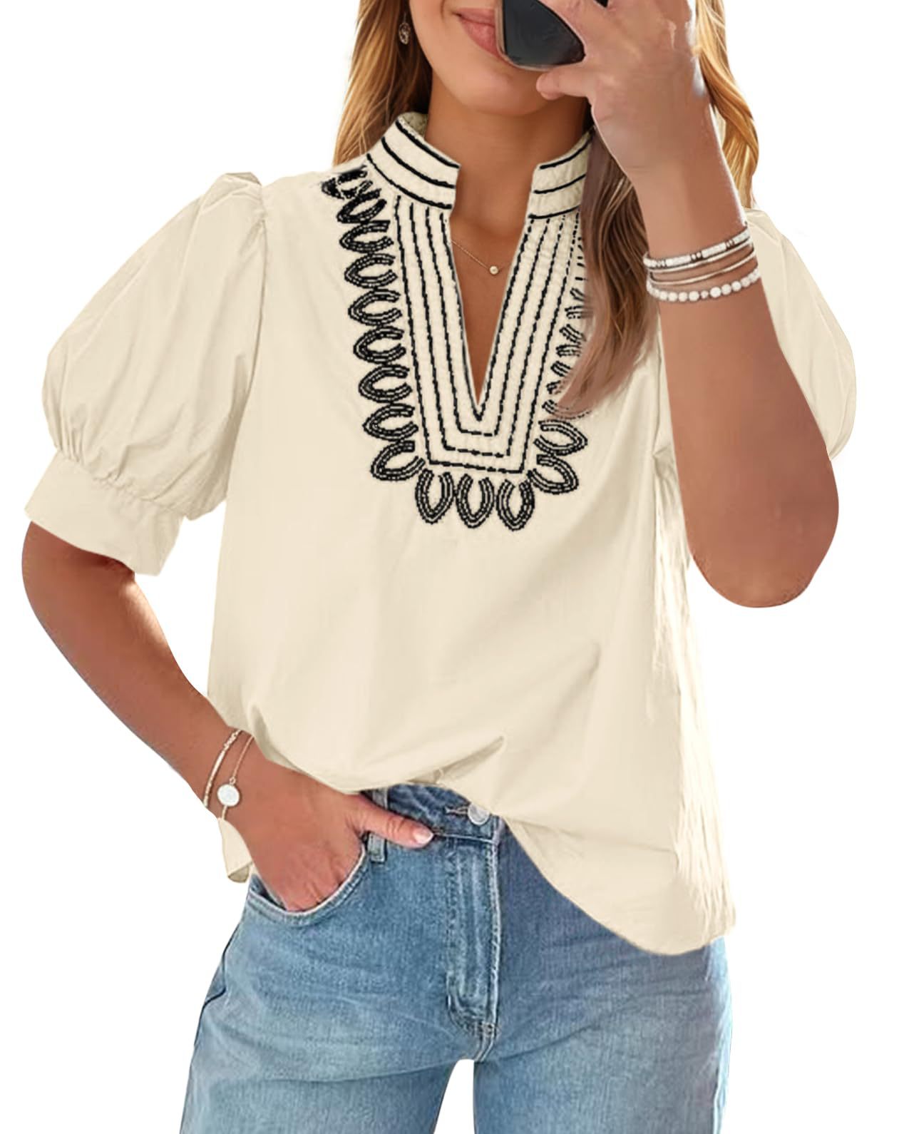 V-Neck Puff Sleeve Summer Top 11