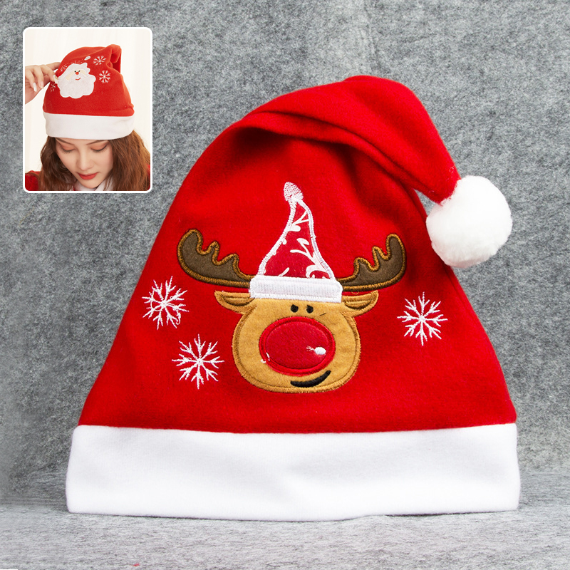 Christmas Hat with Elk and Santa Embroidery
