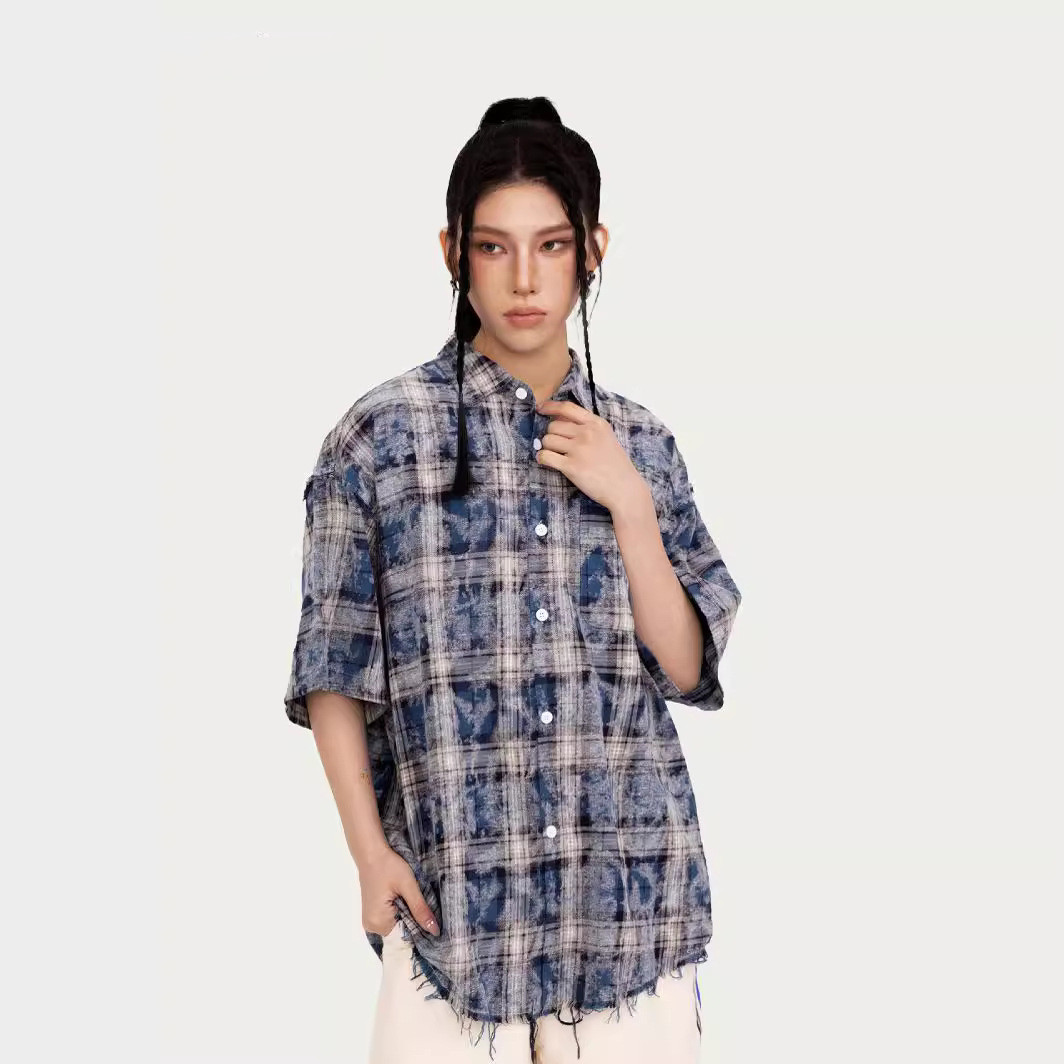 American Tie-Dye Short Sleeve Plaid Shirt 5