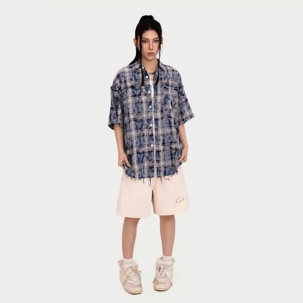 American Tie-Dye Short Sleeve Plaid Shirt 2