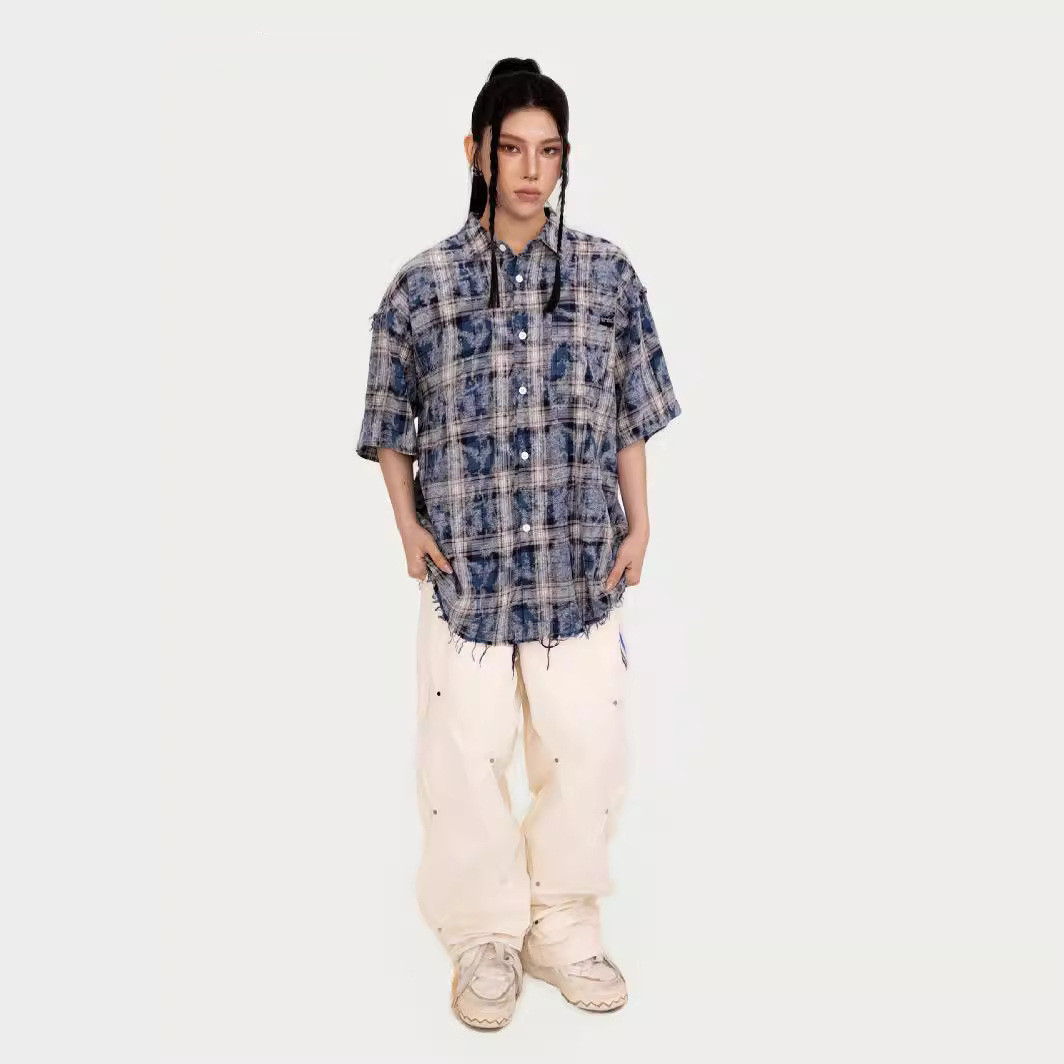 American Tie-Dye Short Sleeve Plaid Shirt 4