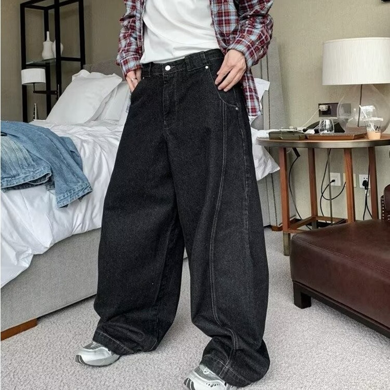 Men's Washed Distressed Loose Wide-Leg Jeans