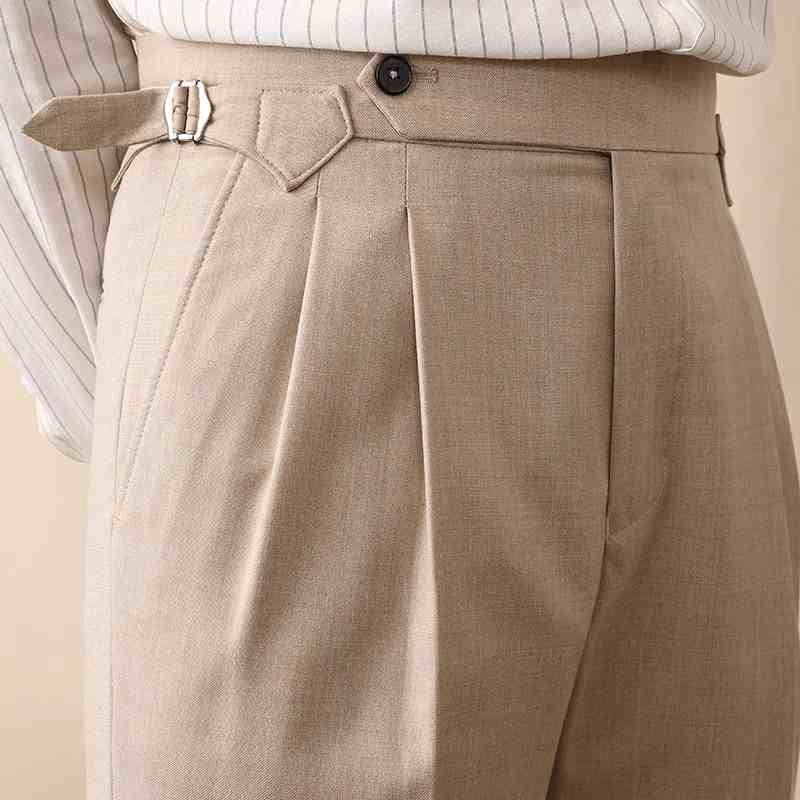 Men's Casual High-Waisted Straight-Leg Business Trousers