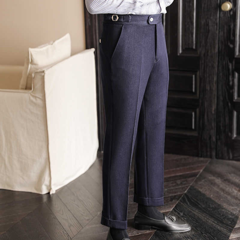 Men's High-Waisted Non-Iron Elastic Solid-Color Trousers