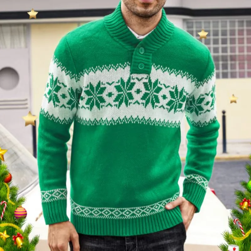Men's Long-Sleeve Jacquard Pullover Sweater
