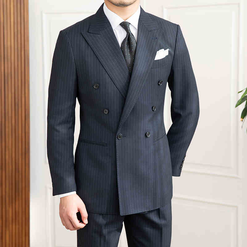 Six-Button Striped Slim-Fit Casual Retro Suit