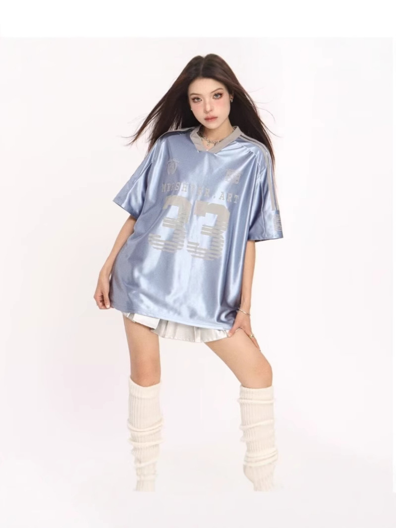 Retro V-Neck Letter Print Short Sleeve Top 6