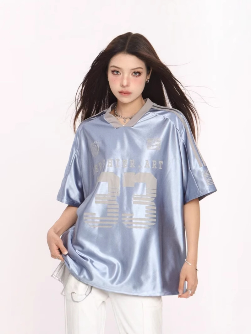 Retro V-Neck Letter Print Short Sleeve Top 7