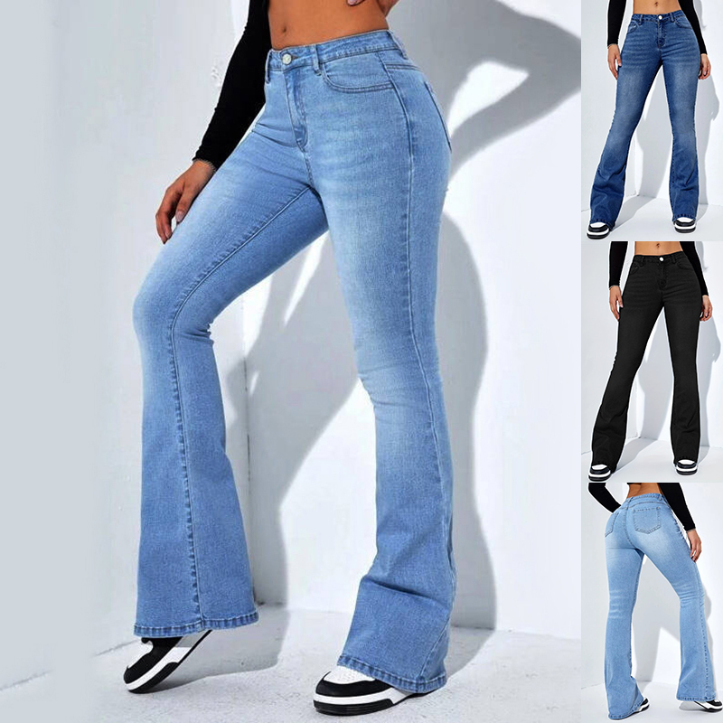 Women's High-Waisted Flared Stretch Jeans