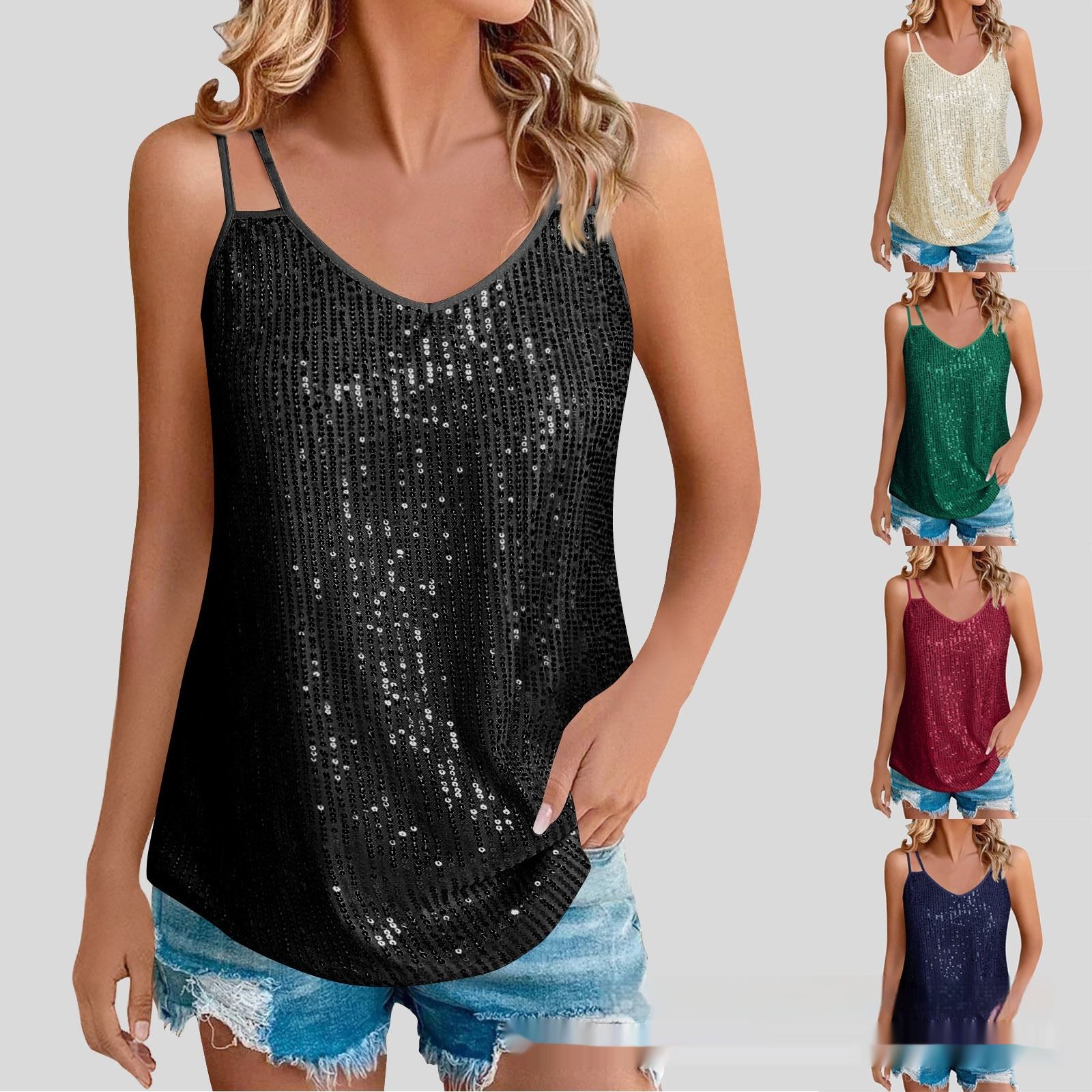 Sequined V-Neck Strappy Bodysuit