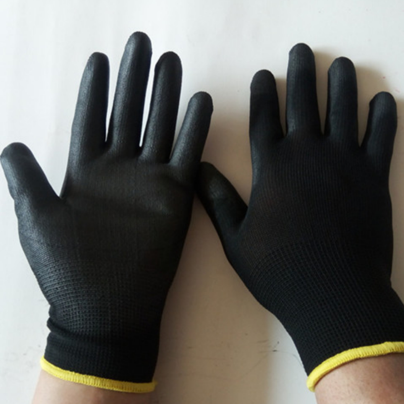 Black Nylon PU-Coated Palm-Dipped Gloves