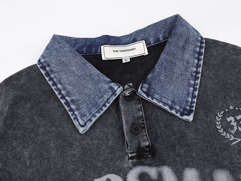 Contrast Color Denim Lapel T-Shirt 5