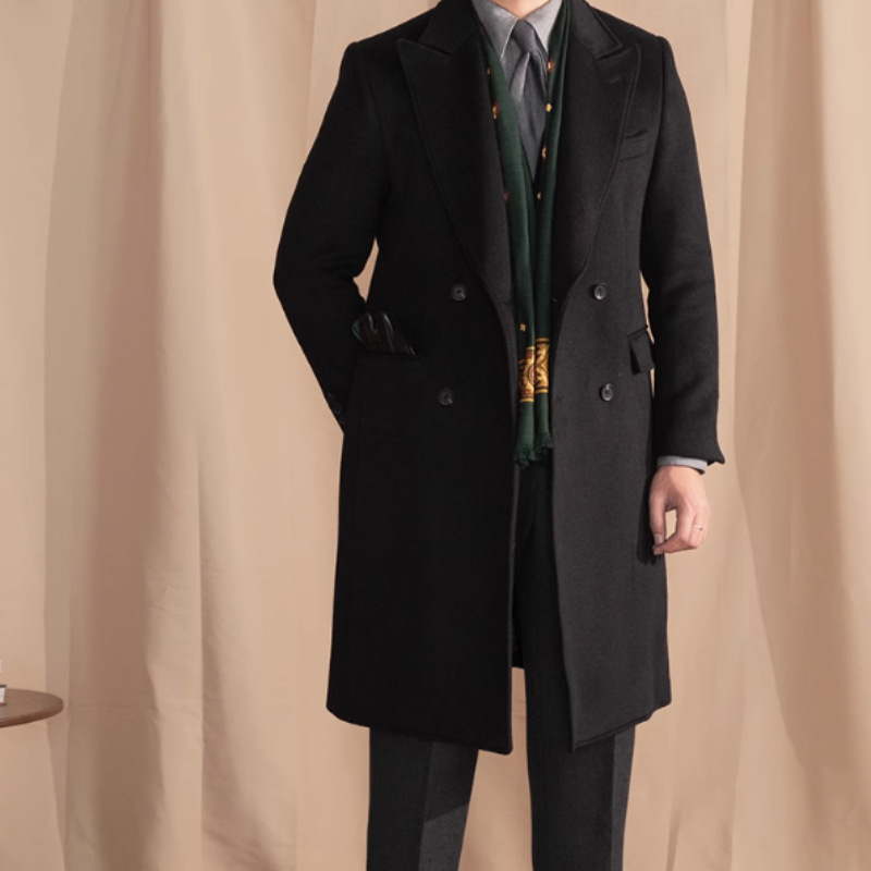 Men's Wool Field Coat with Double-Breasted Front