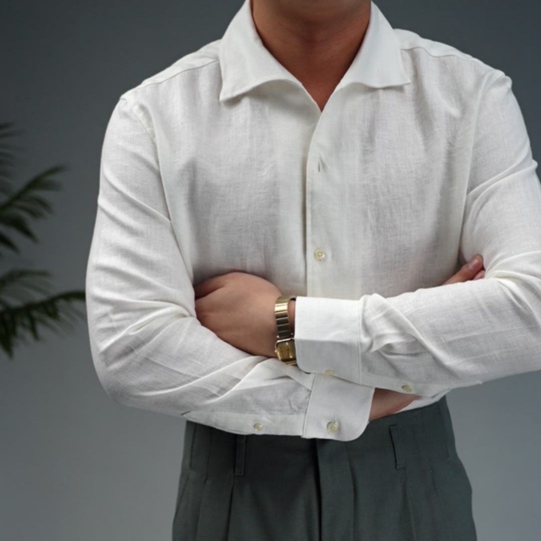 Men's Linen Collared Long-Sleeve Business Casual Shirt