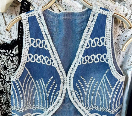 Heavy Industry Crochet Embroidery Denim Vest 4