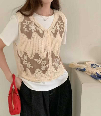 Heavy Industry Crochet Embroidery Denim Vest 10