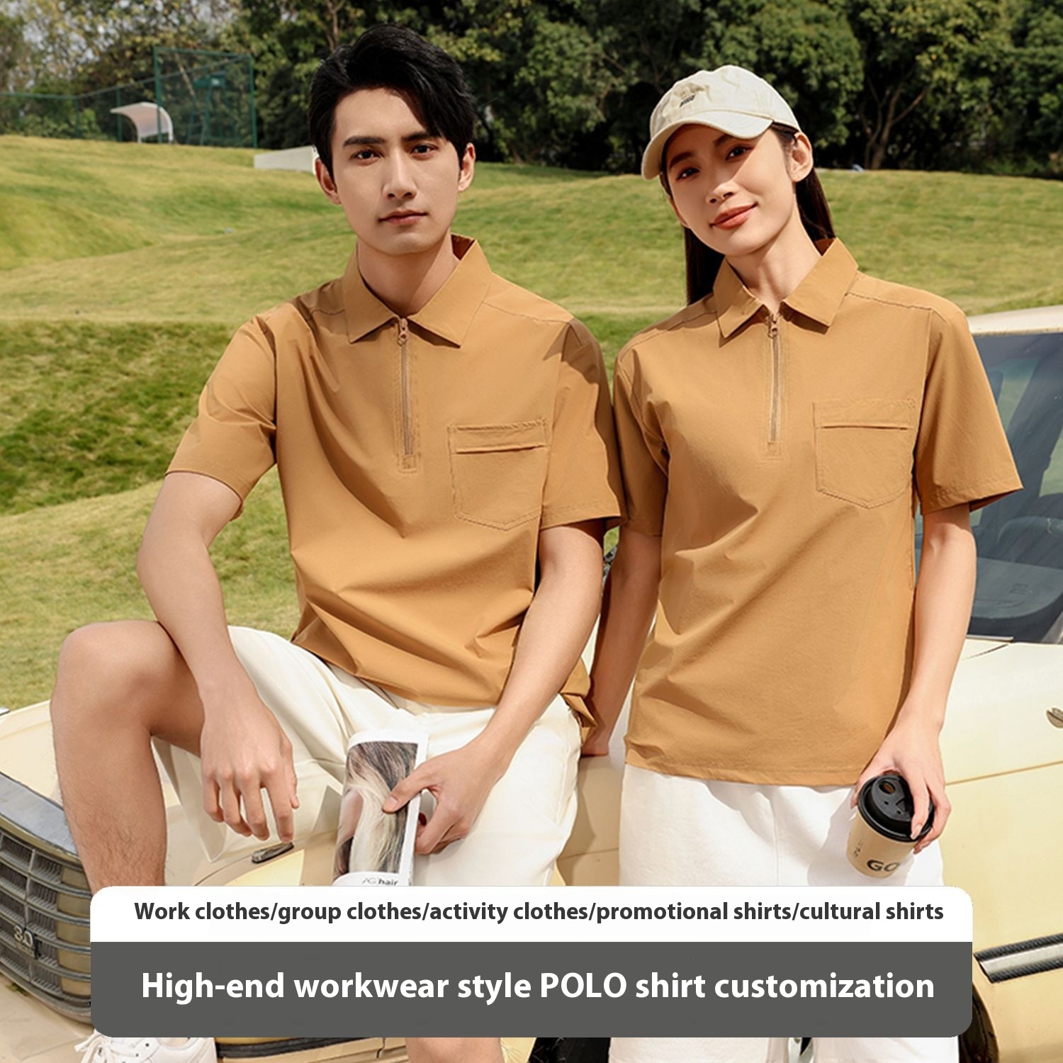 Work Shirt with Zipper Pockets and Lapels