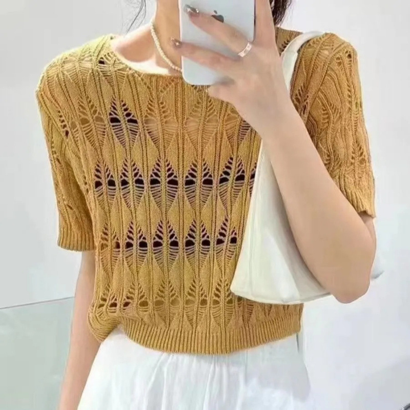 Hollow-out Ice Silk Short Sleeve Sweater 9