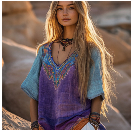 Women's Retro Ethnic-Style V-Neck T-Shirt 4